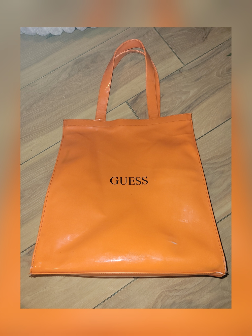 2️⃣for💲125‼️LARGE GUESS Orange Patent Tote with Logo Y2k